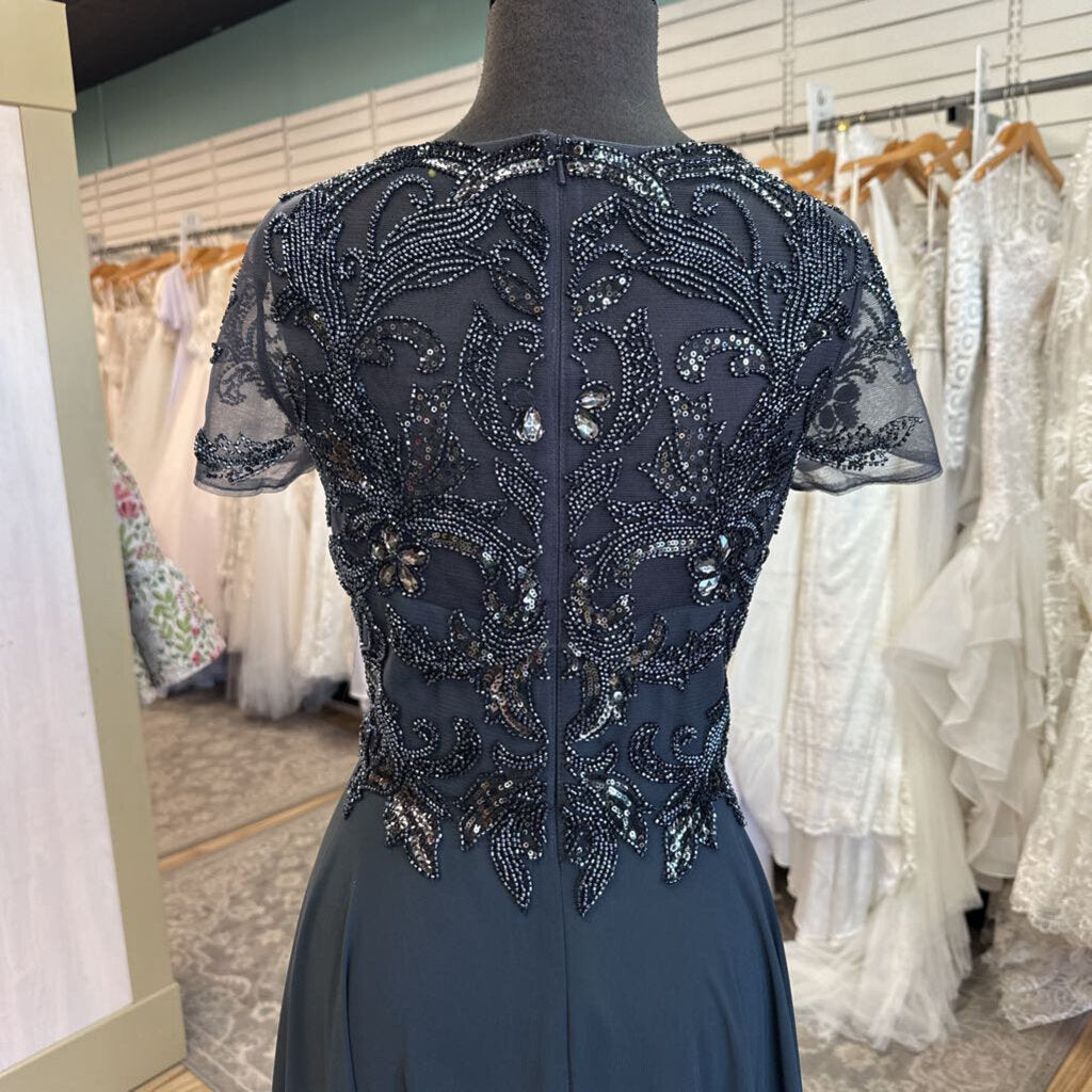 Xscape Stormy Beaded Short Sleeve Top Long Formal Dress 12