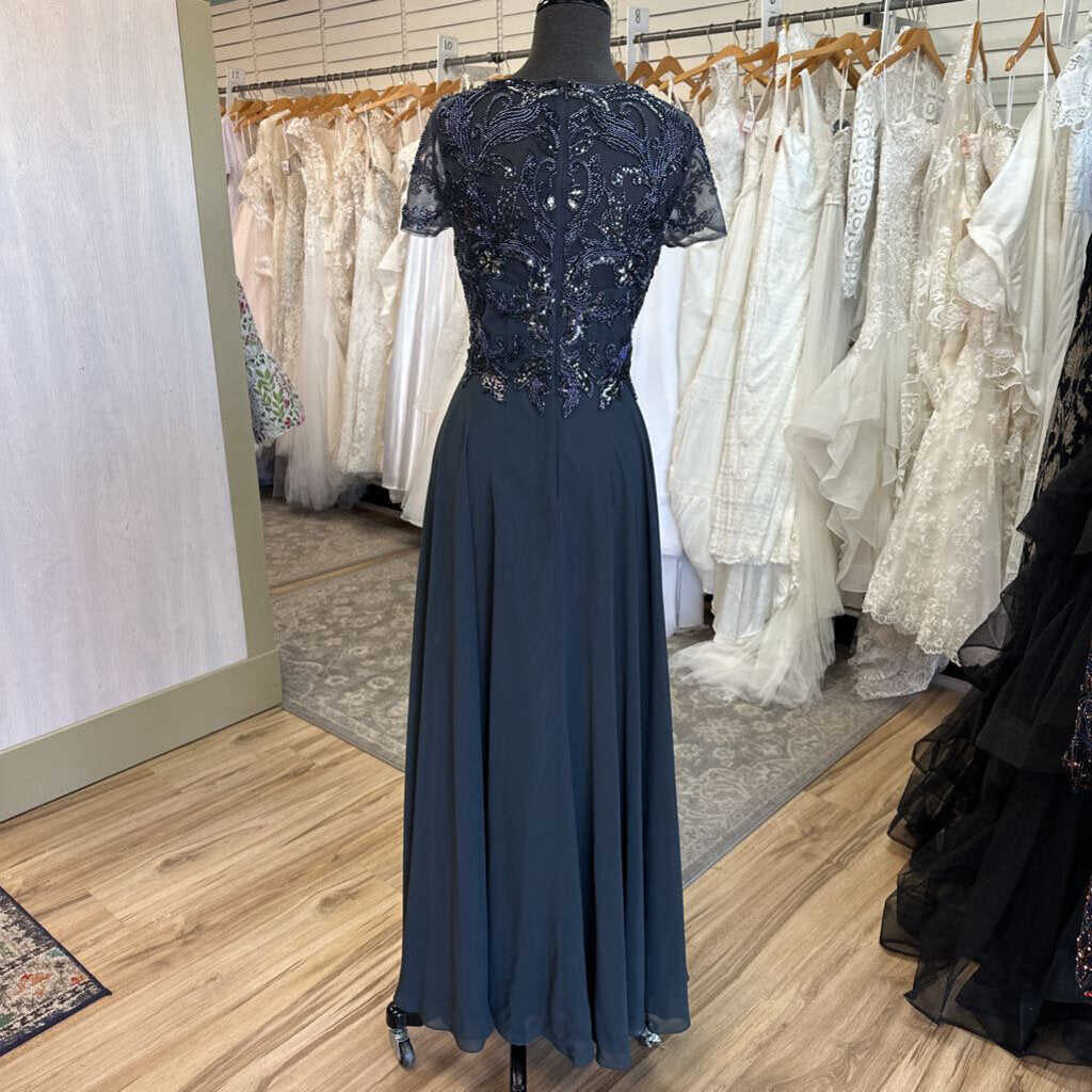 Xscape Stormy Beaded Short Sleeve Top Long Formal Dress 12