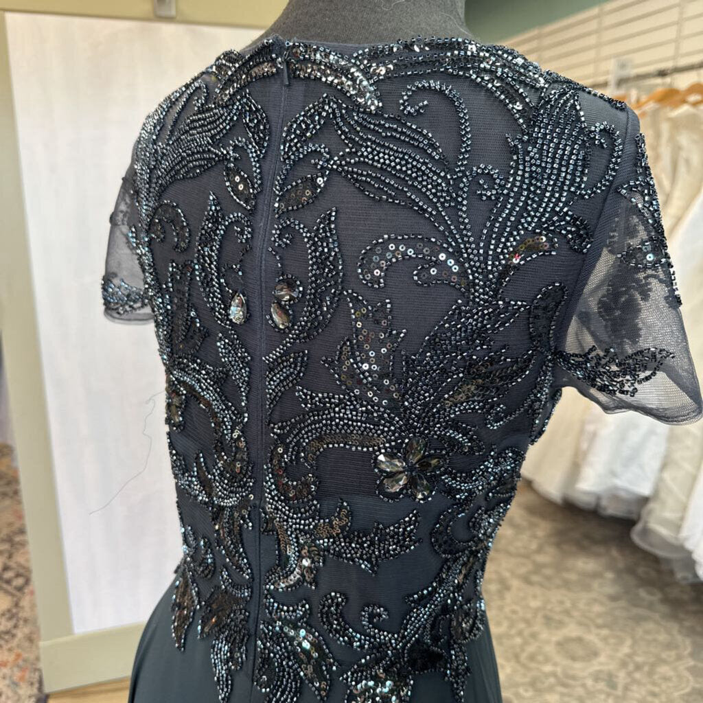 Xscape Stormy Beaded Short Sleeve Top Long Formal Dress 12