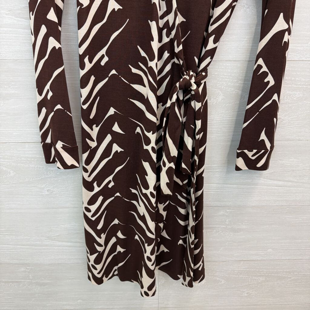 Diane von Furstenberg Brown/ Beige Print Long Sleeve Dress 12