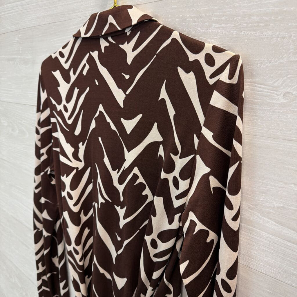 Diane von Furstenberg Brown/ Beige Print Long Sleeve Dress 12