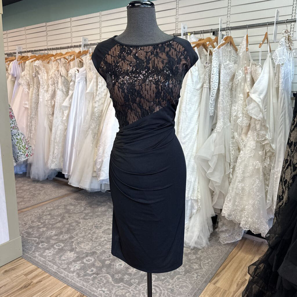 Anne Klein Black/ Beige Sequin Top Short Formal Dress 10