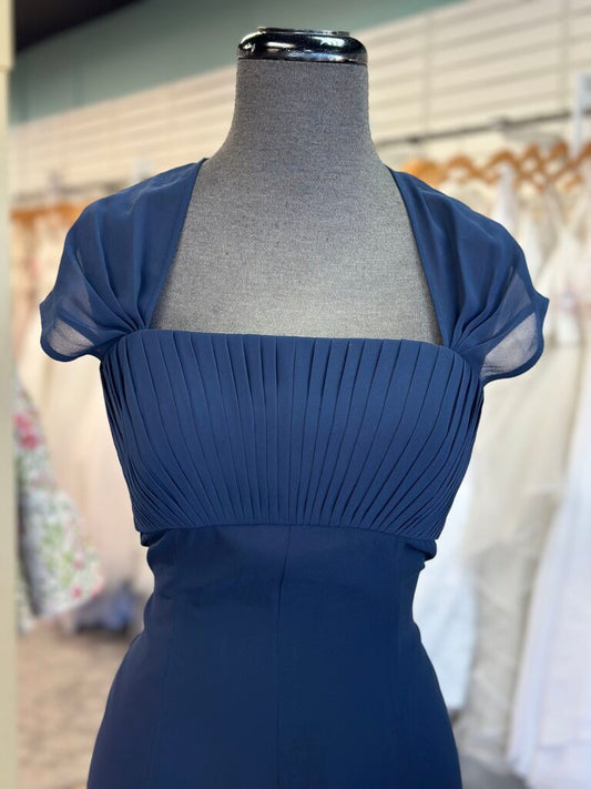 Monique Lhuillier Navy Pleated Top Long Formal Dress 10