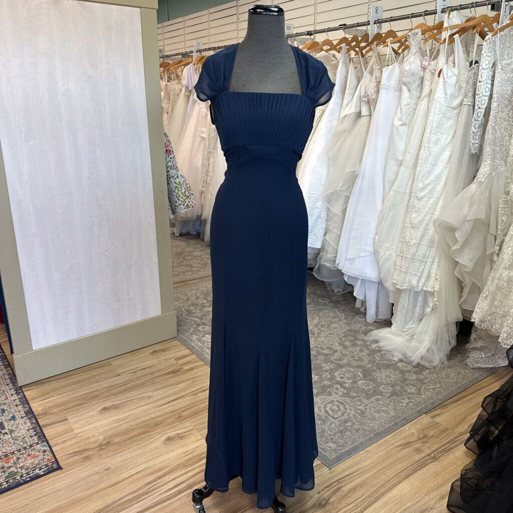 Monique Lhuillier Navy Pleated Top Long Formal Dress 10