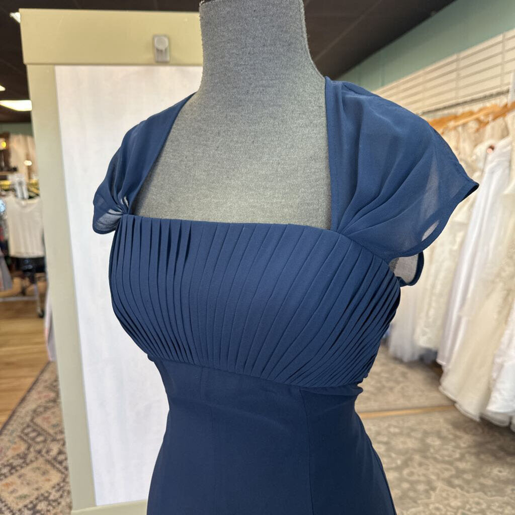 Monique Lhuillier Navy Pleated Top Long Formal Dress 10