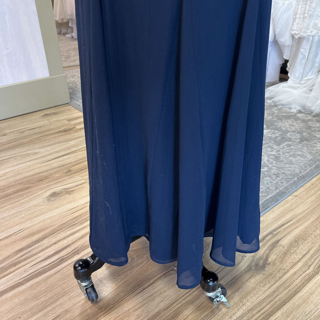 Monique Lhuillier Navy Pleated Top Long Formal Dress 10