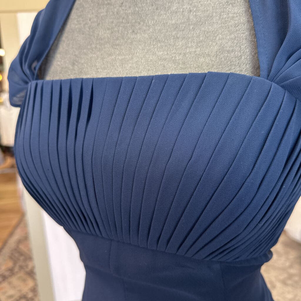 Monique Lhuillier Navy Pleated Top Long Formal Dress 10