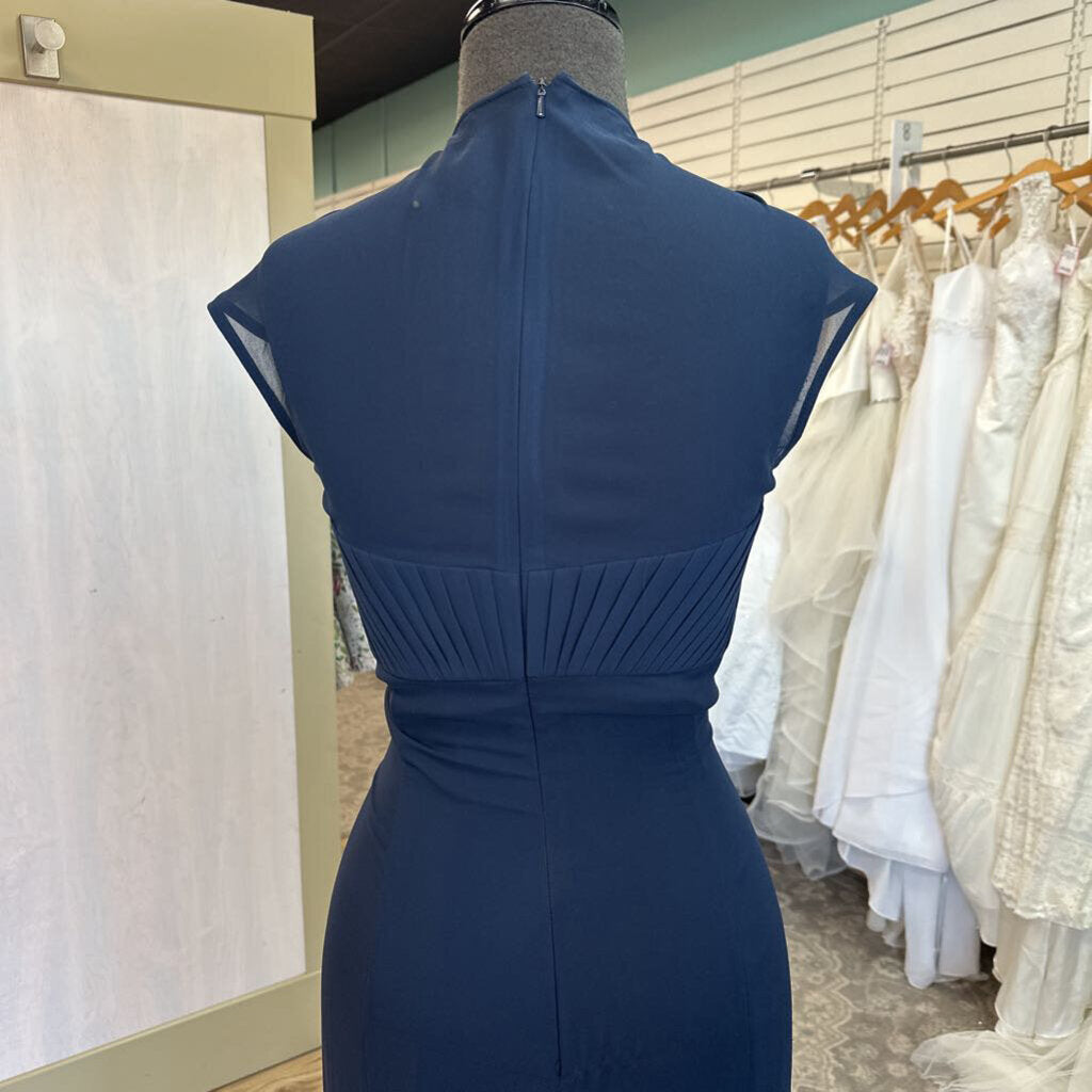 Monique Lhuillier Navy Pleated Top Long Formal Dress 10