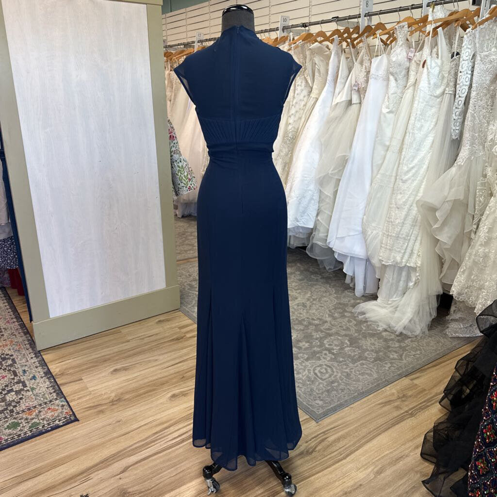 Monique Lhuillier Navy Pleated Top Long Formal Dress 10