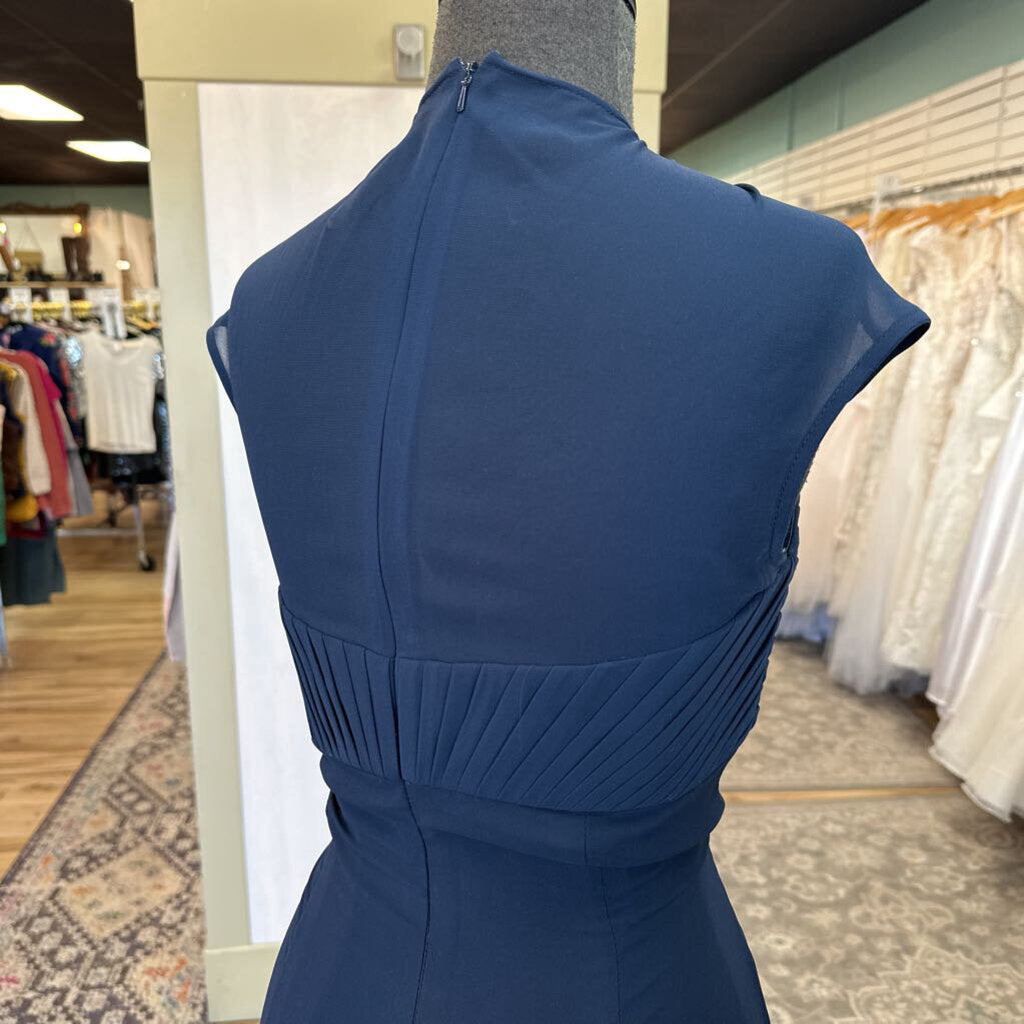 Monique Lhuillier Navy Pleated Top Long Formal Dress 10