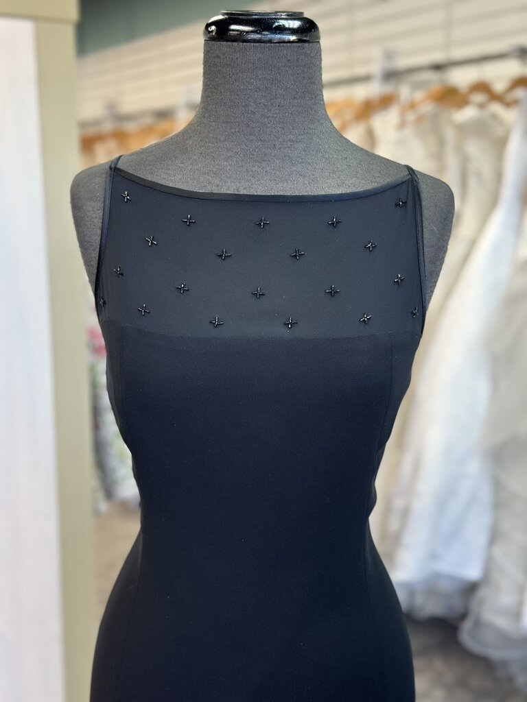 Jones New York Black Beaded Illusion Neckline Short Formal Dress 10