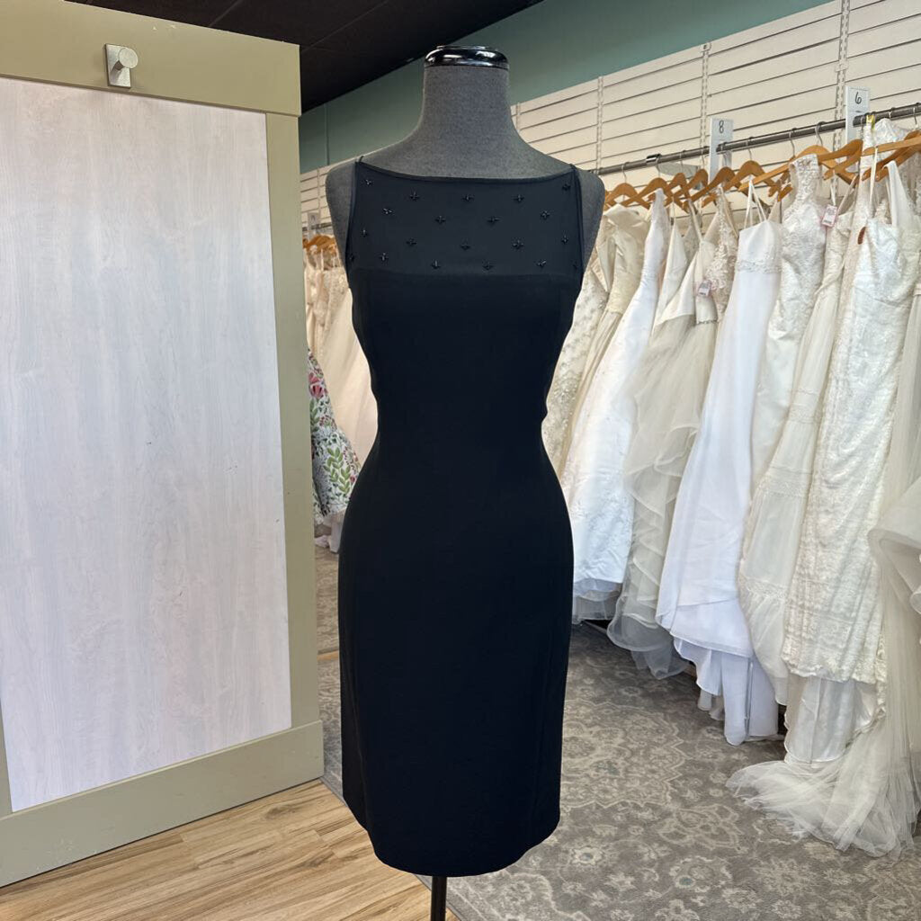 Jones New York Black Beaded Illusion Neckline Short Formal Dress 10