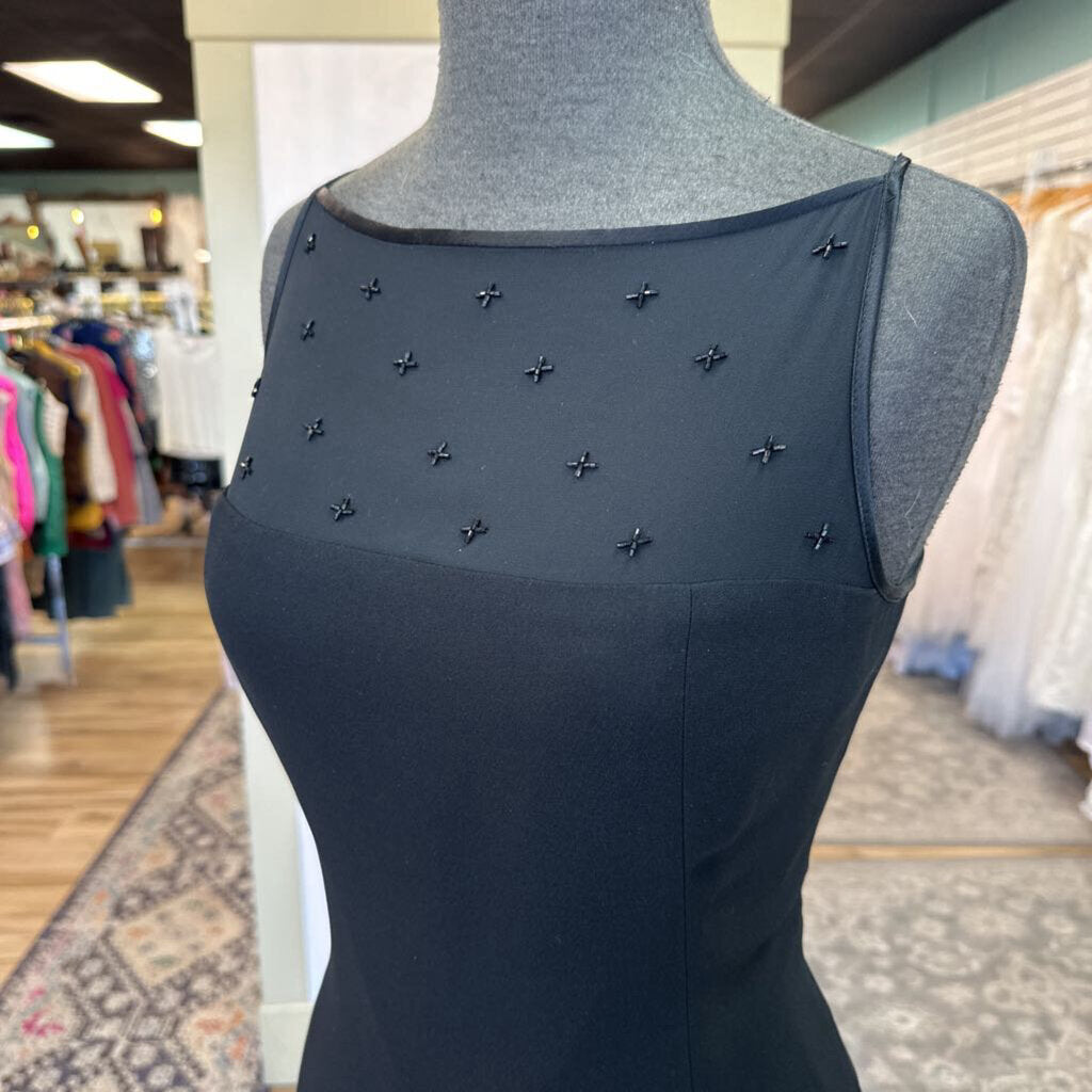 Jones New York Black Beaded Illusion Neckline Short Formal Dress 10