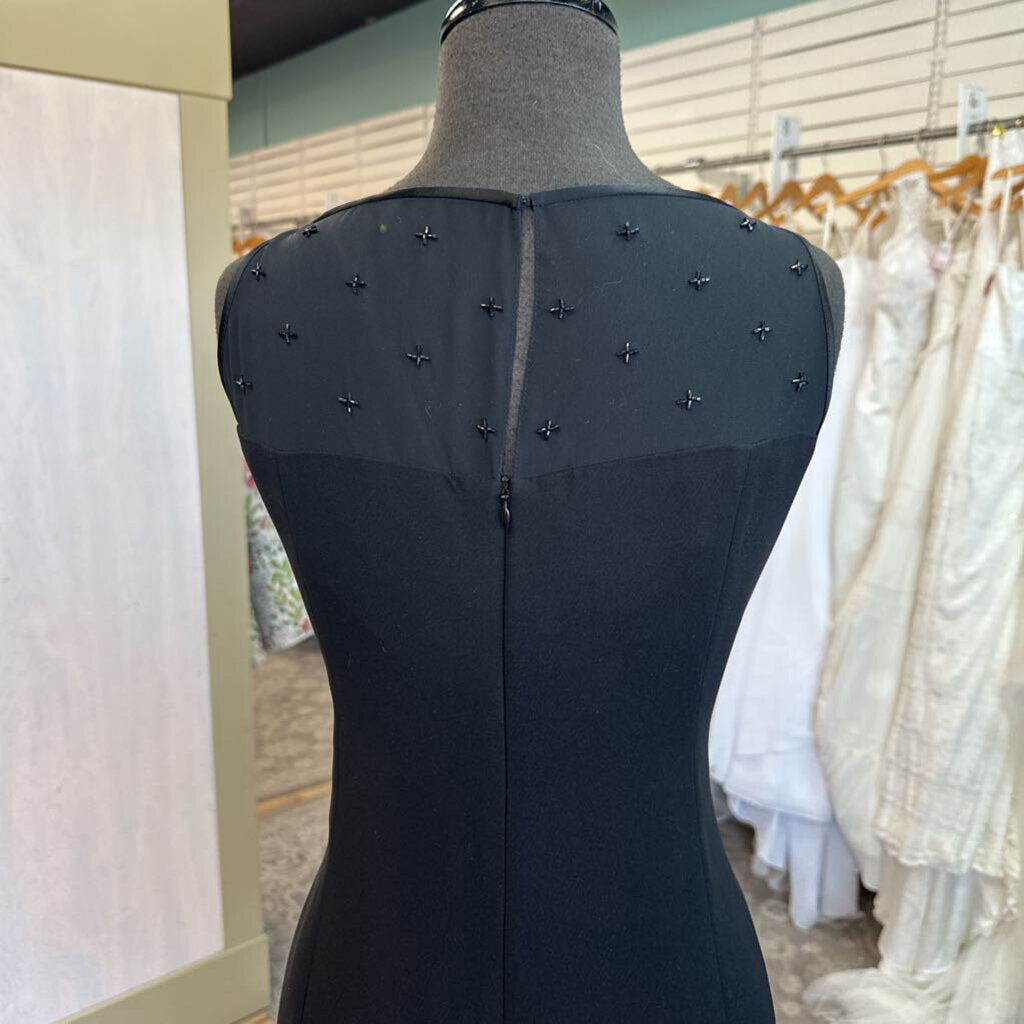 Jones New York Black Beaded Illusion Neckline Short Formal Dress 10