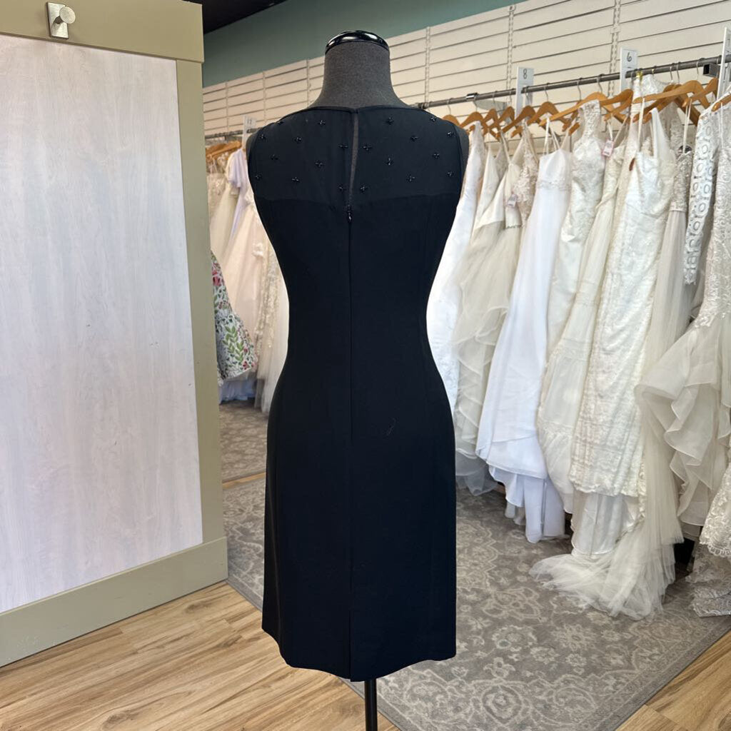 Jones New York Black Beaded Illusion Neckline Short Formal Dress 10