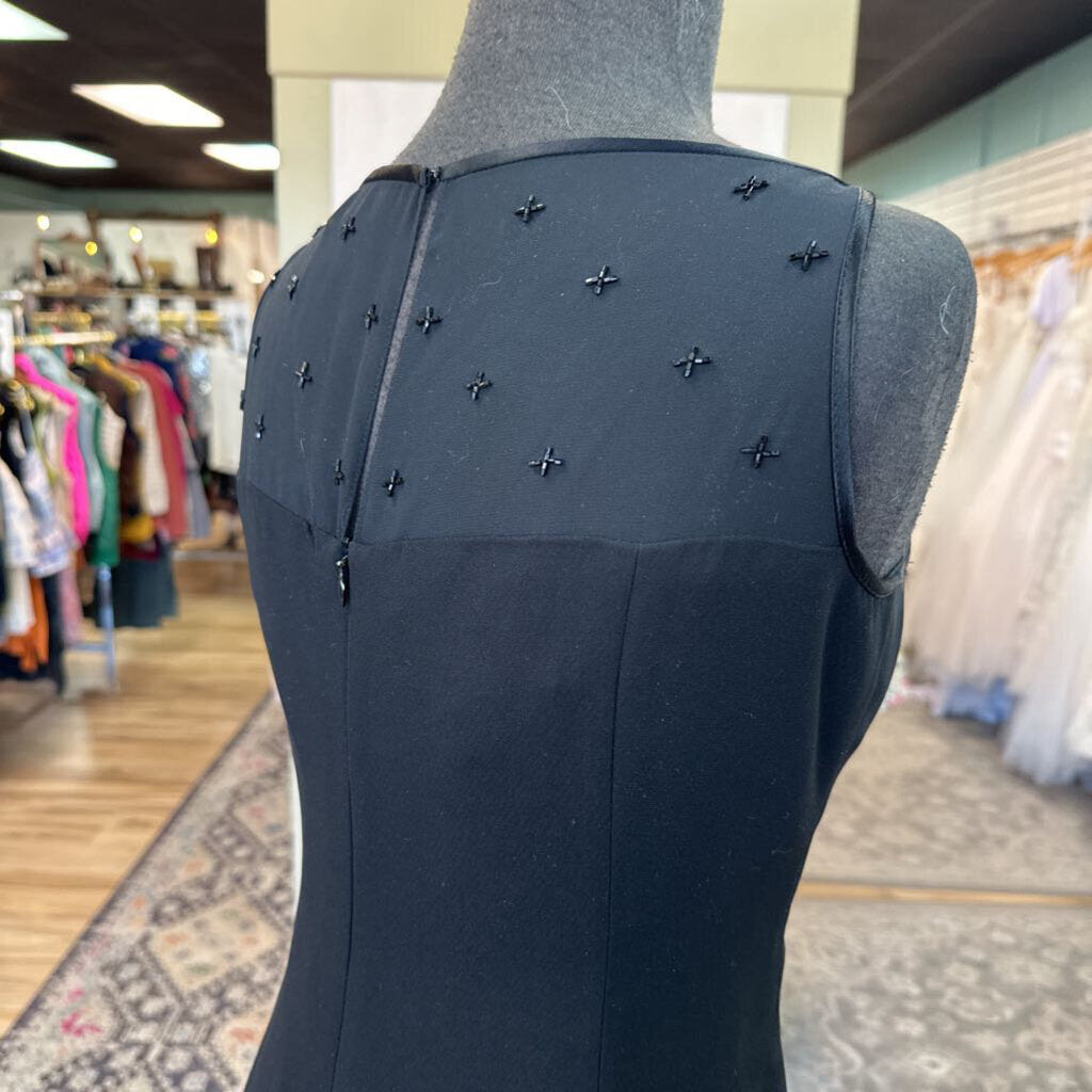 Jones New York Black Beaded Illusion Neckline Short Formal Dress 10