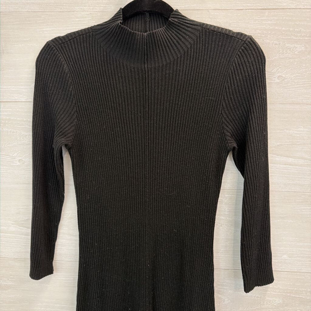 Calvin Klein Black Ribbed Mock Neck Long Sleeve Maxi Dress Small