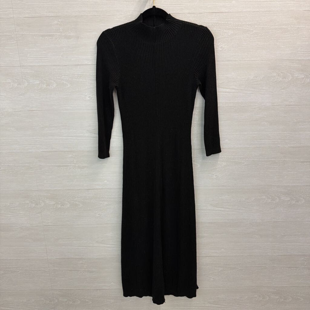 Calvin Klein Black Ribbed Mock Neck Long Sleeve Maxi Dress Small