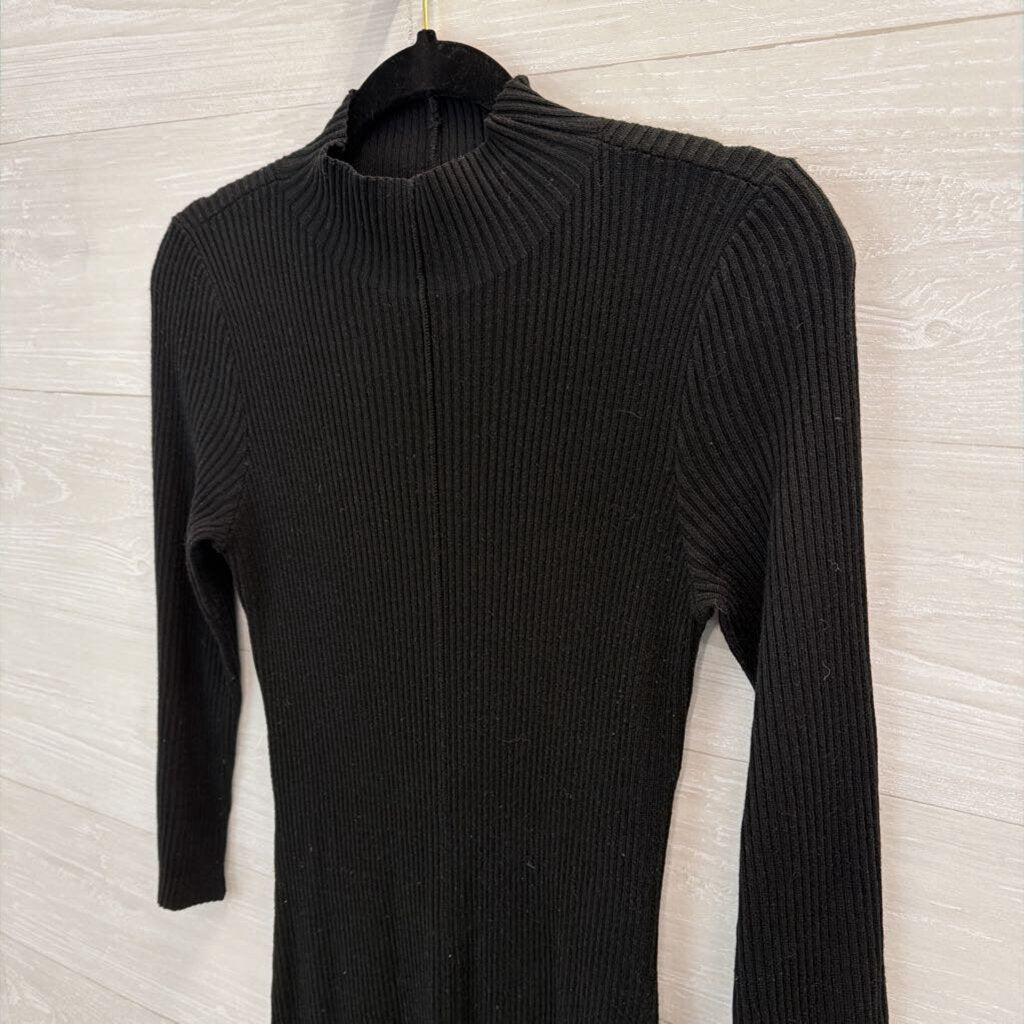 Calvin Klein Black Ribbed Mock Neck Long Sleeve Maxi Dress Small