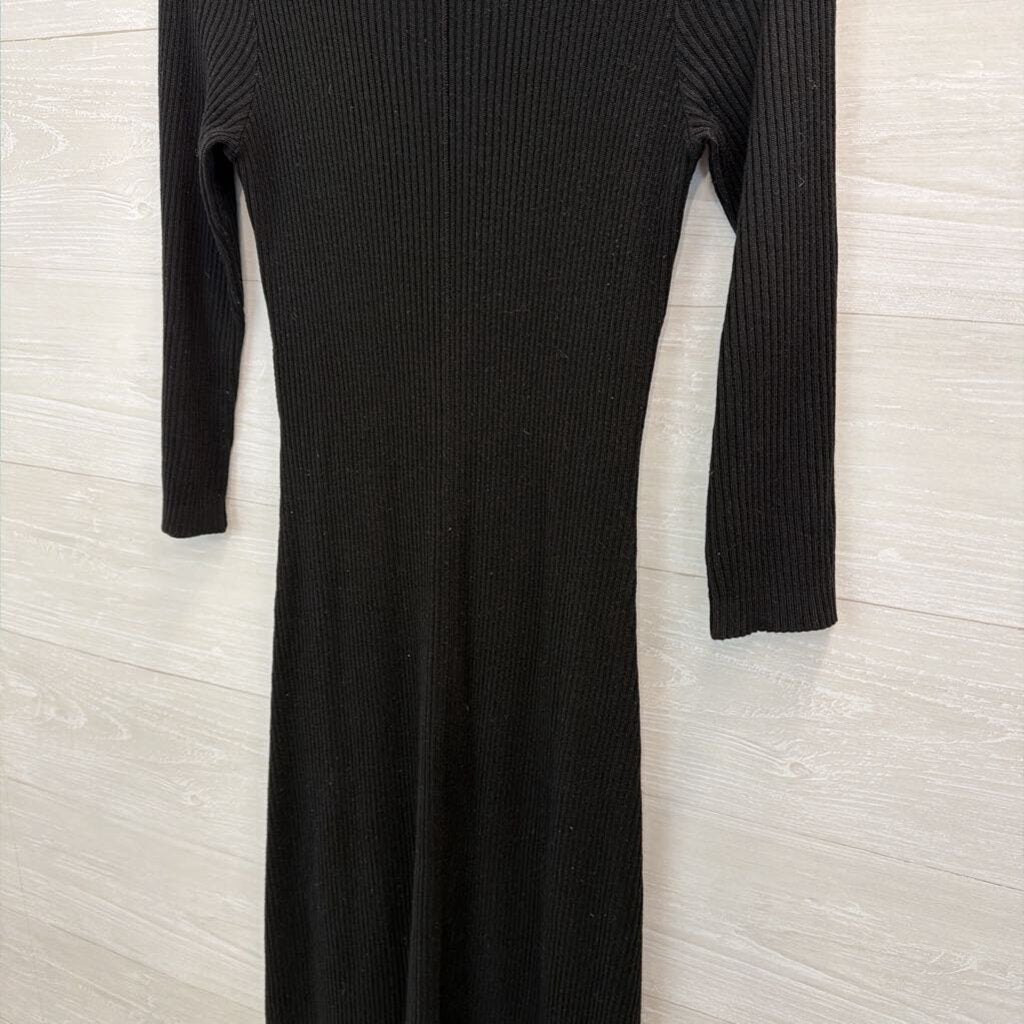 Calvin Klein Black Ribbed Mock Neck Long Sleeve Maxi Dress Small
