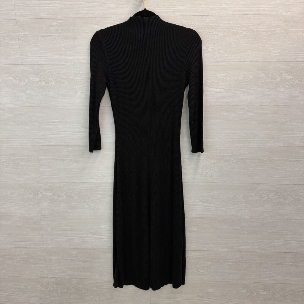 Calvin Klein Black Ribbed Mock Neck Long Sleeve Maxi Dress Small