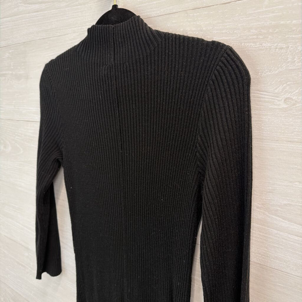 Calvin Klein Black Ribbed Mock Neck Long Sleeve Maxi Dress Small