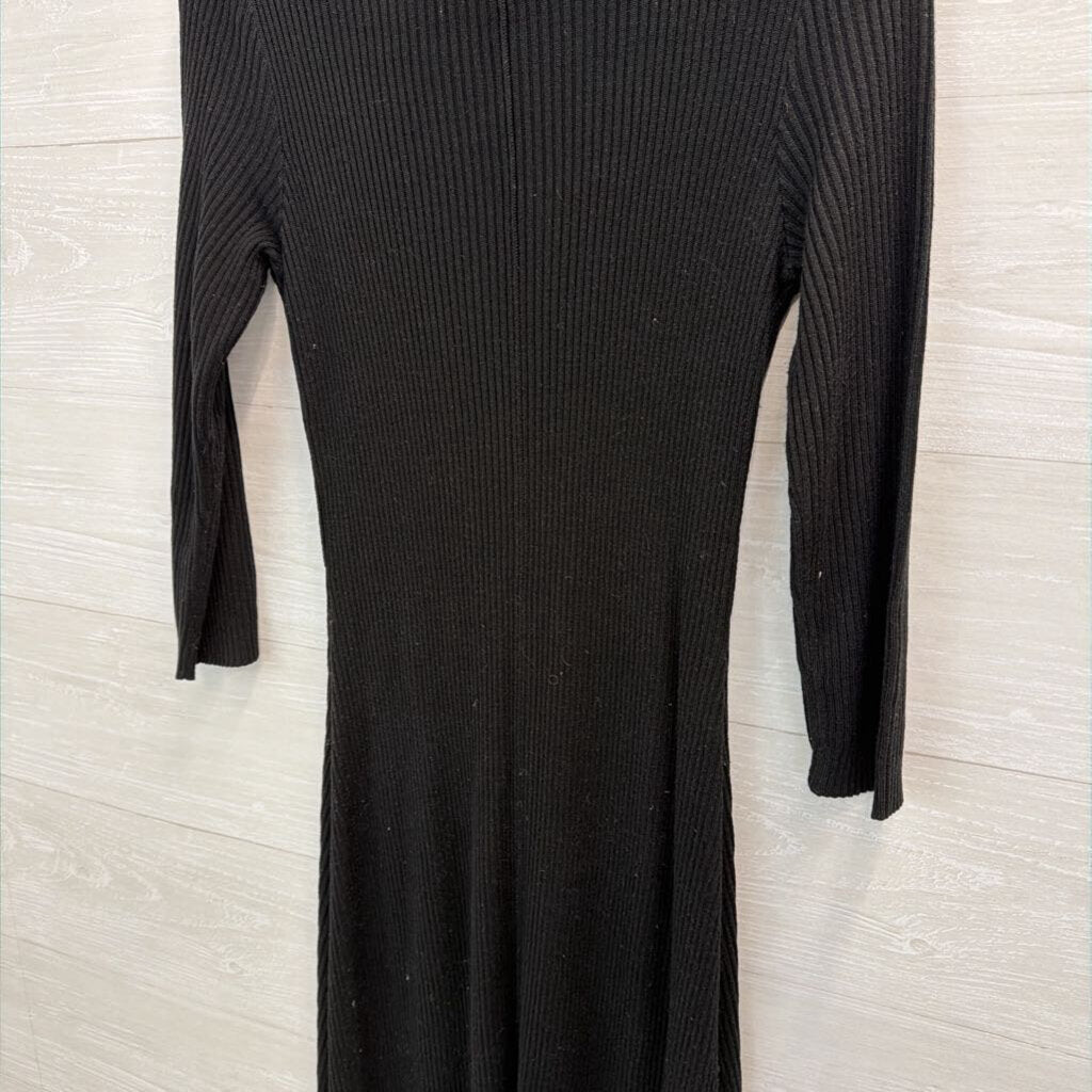 Calvin Klein Black Ribbed Mock Neck Long Sleeve Maxi Dress Small
