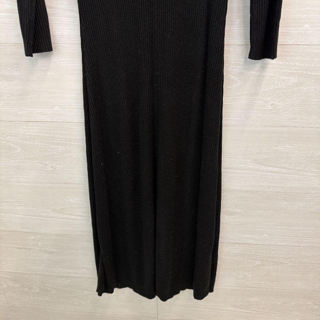 Calvin Klein Black Ribbed Mock Neck Long Sleeve Maxi Dress Small