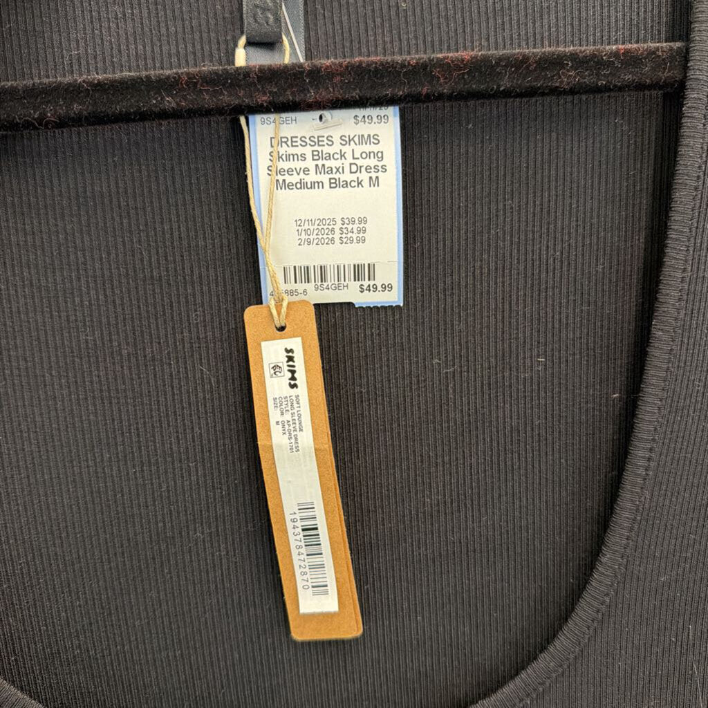 Skims Black Long Sleeve Maxi Dress Medium