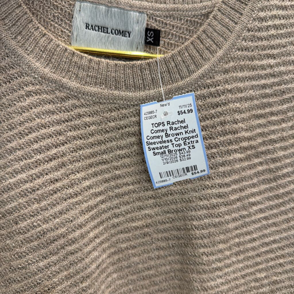 Rachel Comey Brown Knit Sleeveless Cropped Sweater Top Extra Small