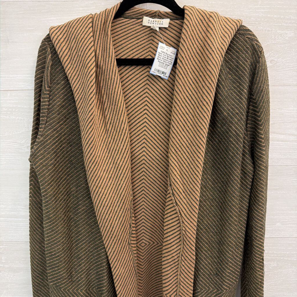 Barneys New York Brown/ Grey Striped Long Sleeve Open Front Sweater Small