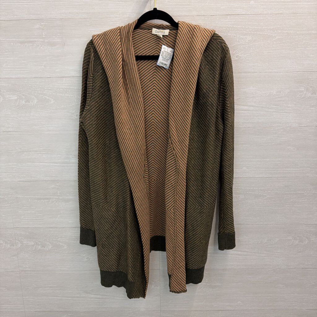 Barneys New York Brown/ Grey Striped Long Sleeve Open Front Sweater Small