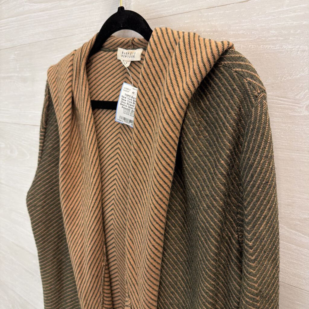 Barneys New York Brown/ Grey Striped Long Sleeve Open Front Sweater Small