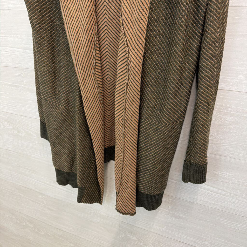 Barneys New York Brown/ Grey Striped Long Sleeve Open Front Sweater Small