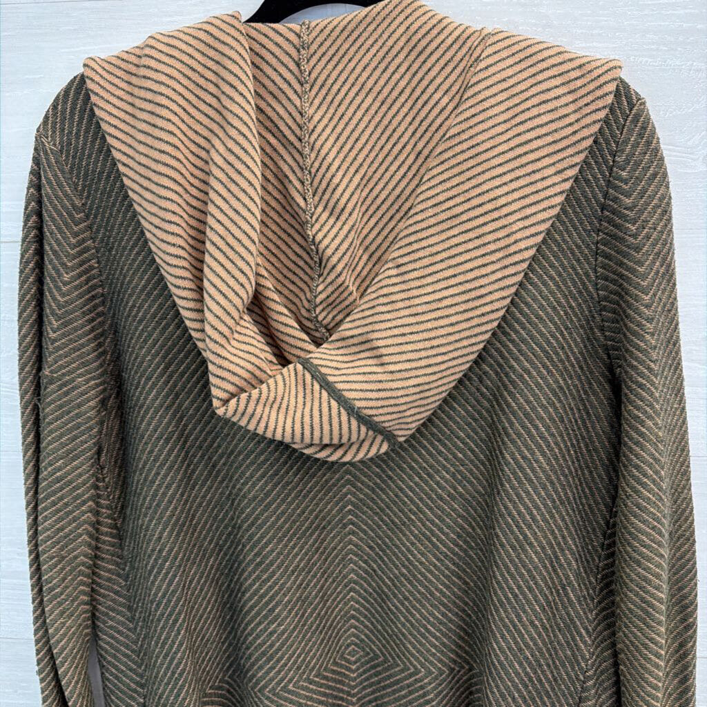 Barneys New York Brown/ Grey Striped Long Sleeve Open Front Sweater Small