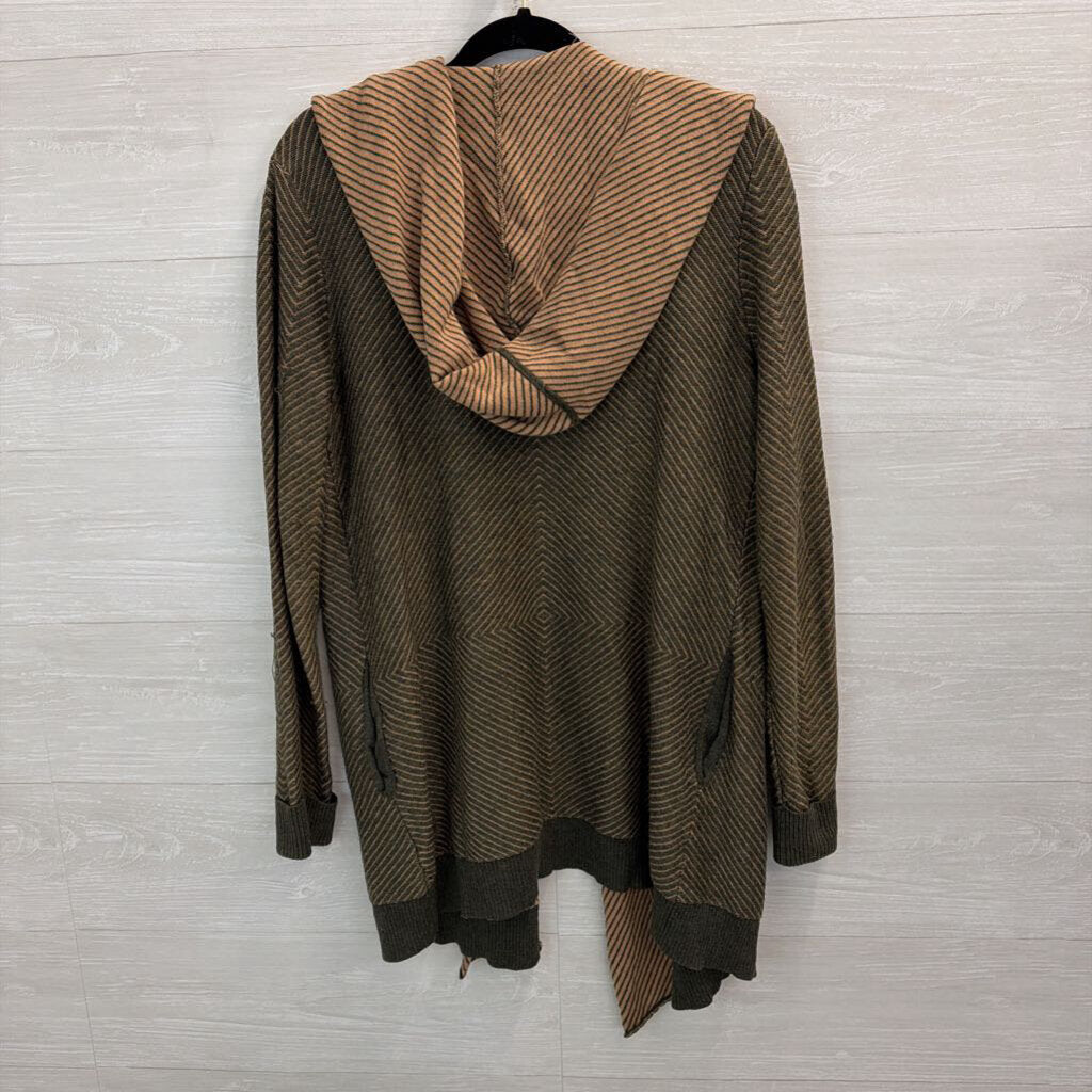 Barneys New York Brown/ Grey Striped Long Sleeve Open Front Sweater Small