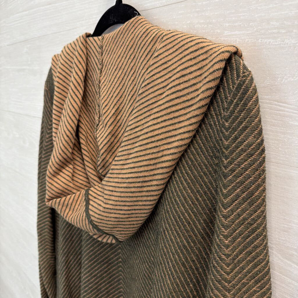 Barneys New York Brown/ Grey Striped Long Sleeve Open Front Sweater Small