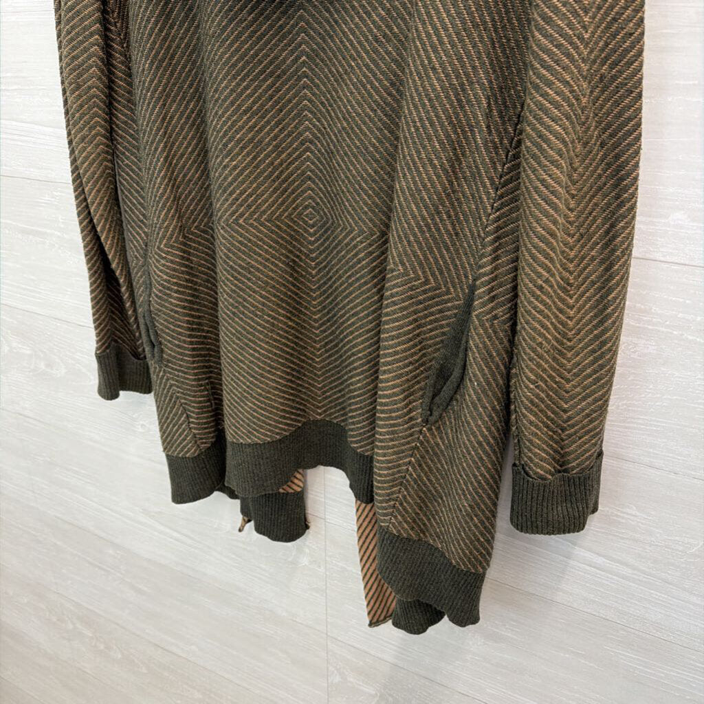 Barneys New York Brown/ Grey Striped Long Sleeve Open Front Sweater Small