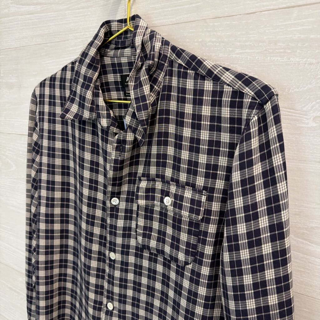 A.P.C. Navy/ White Plaid Long Sleeve Button Down Top Medium