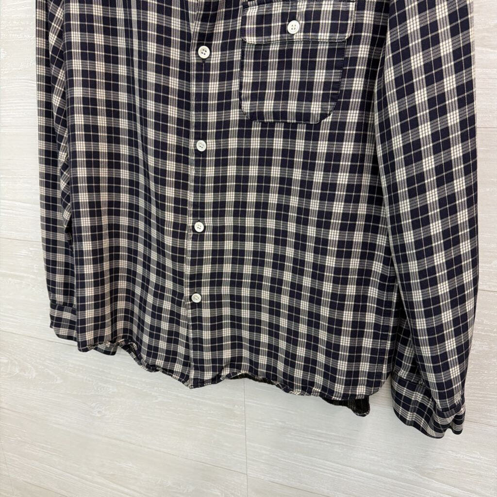 A.P.C. Navy/ White Plaid Long Sleeve Button Down Top Medium