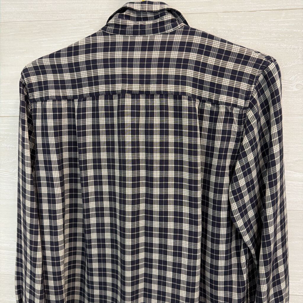 A.P.C. Navy/ White Plaid Long Sleeve Button Down Top Medium