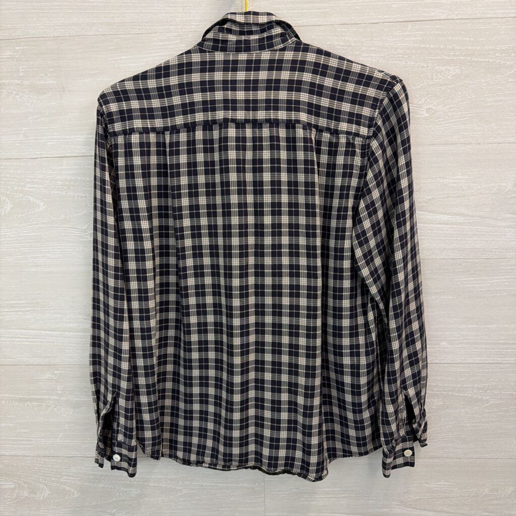 A.P.C. Navy/ White Plaid Long Sleeve Button Down Top Medium