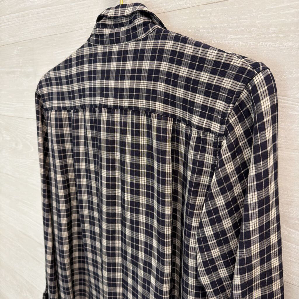 A.P.C. Navy/ White Plaid Long Sleeve Button Down Top Medium
