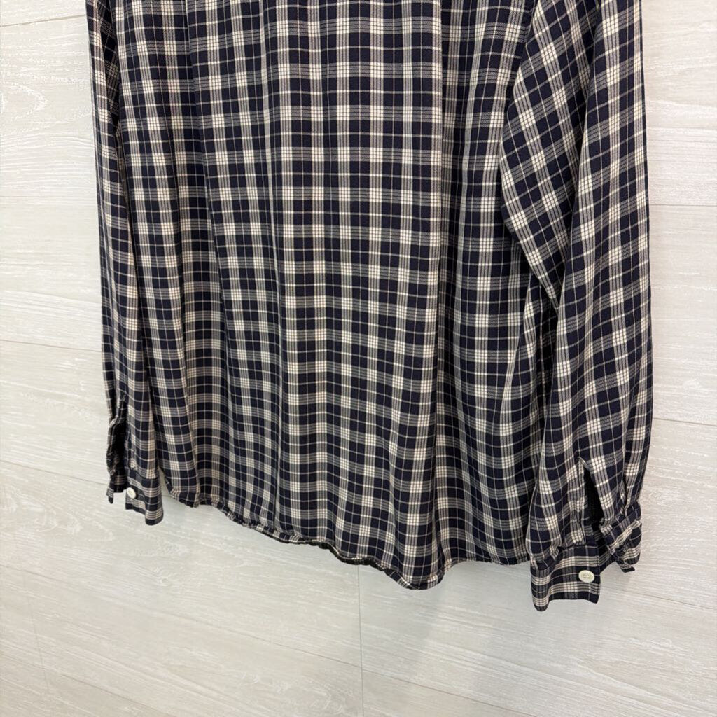 A.P.C. Navy/ White Plaid Long Sleeve Button Down Top Medium