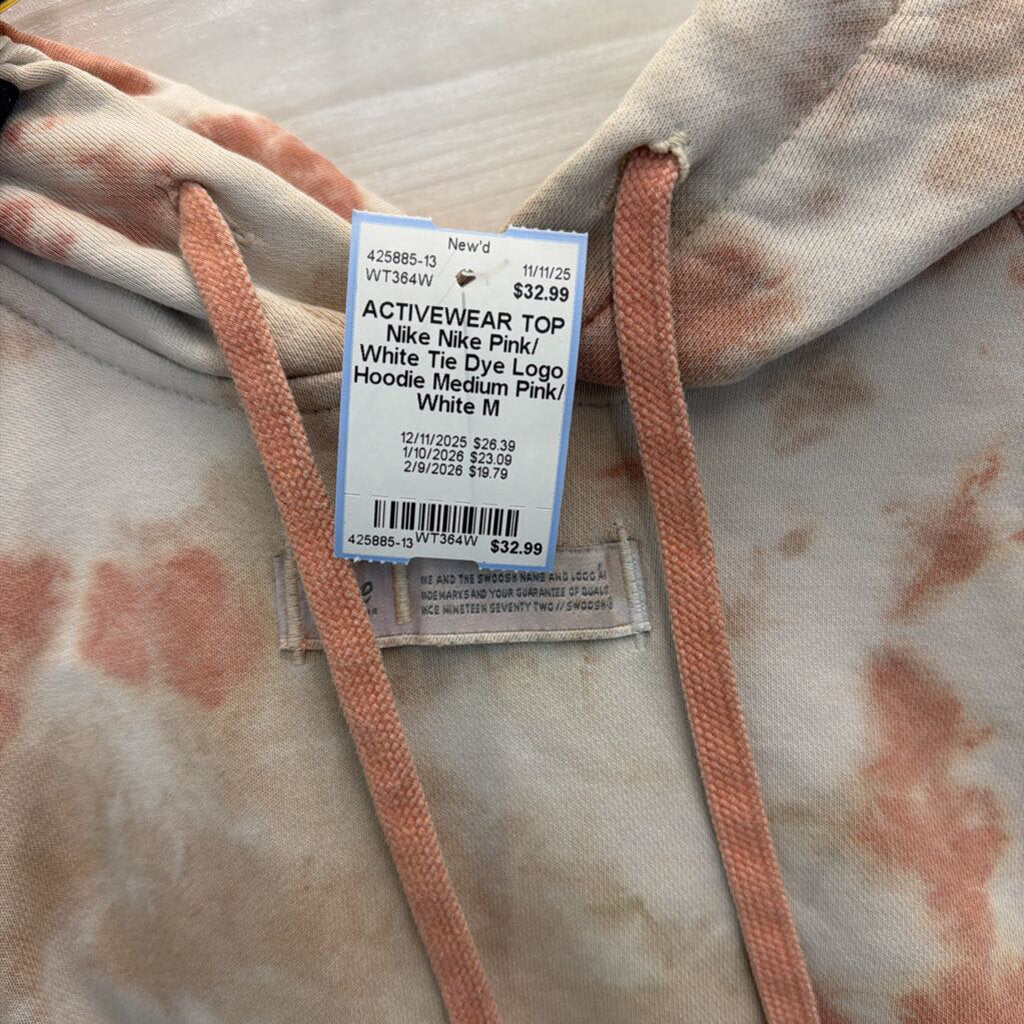 Nike Pink/ White Tie Dye Logo Hoodie Medium