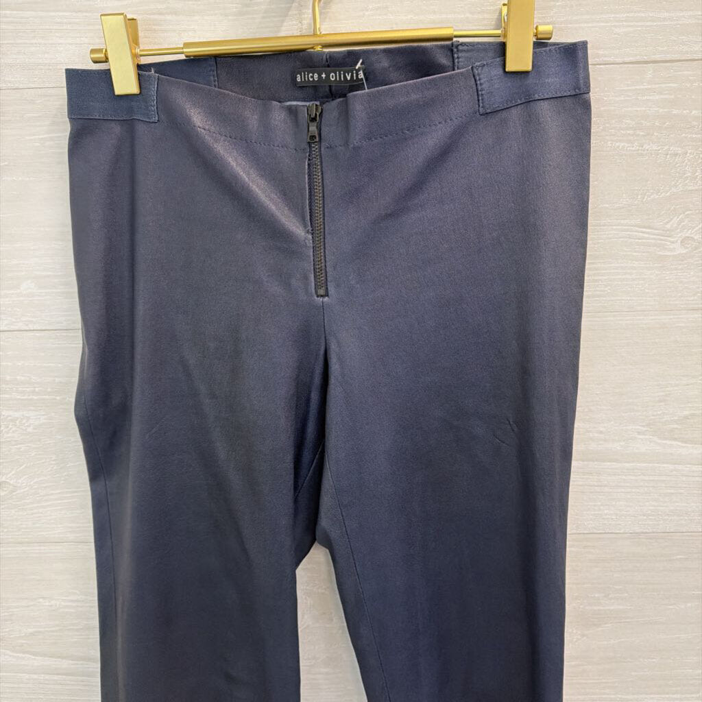 Alice and Olivia Navy 100% Lamb Leather Zip Front Skinny Leg Pants Small