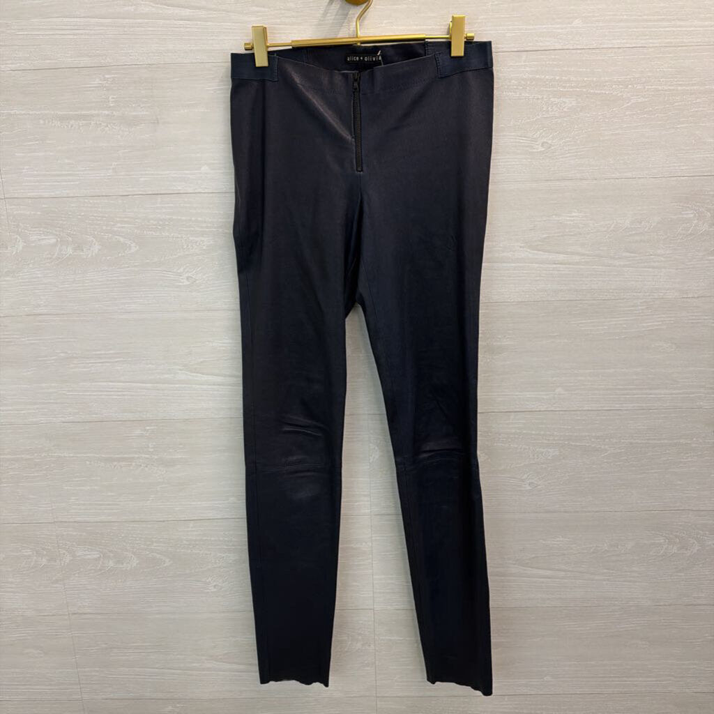 Alice and Olivia Navy 100% Lamb Leather Zip Front Skinny Leg Pants Small