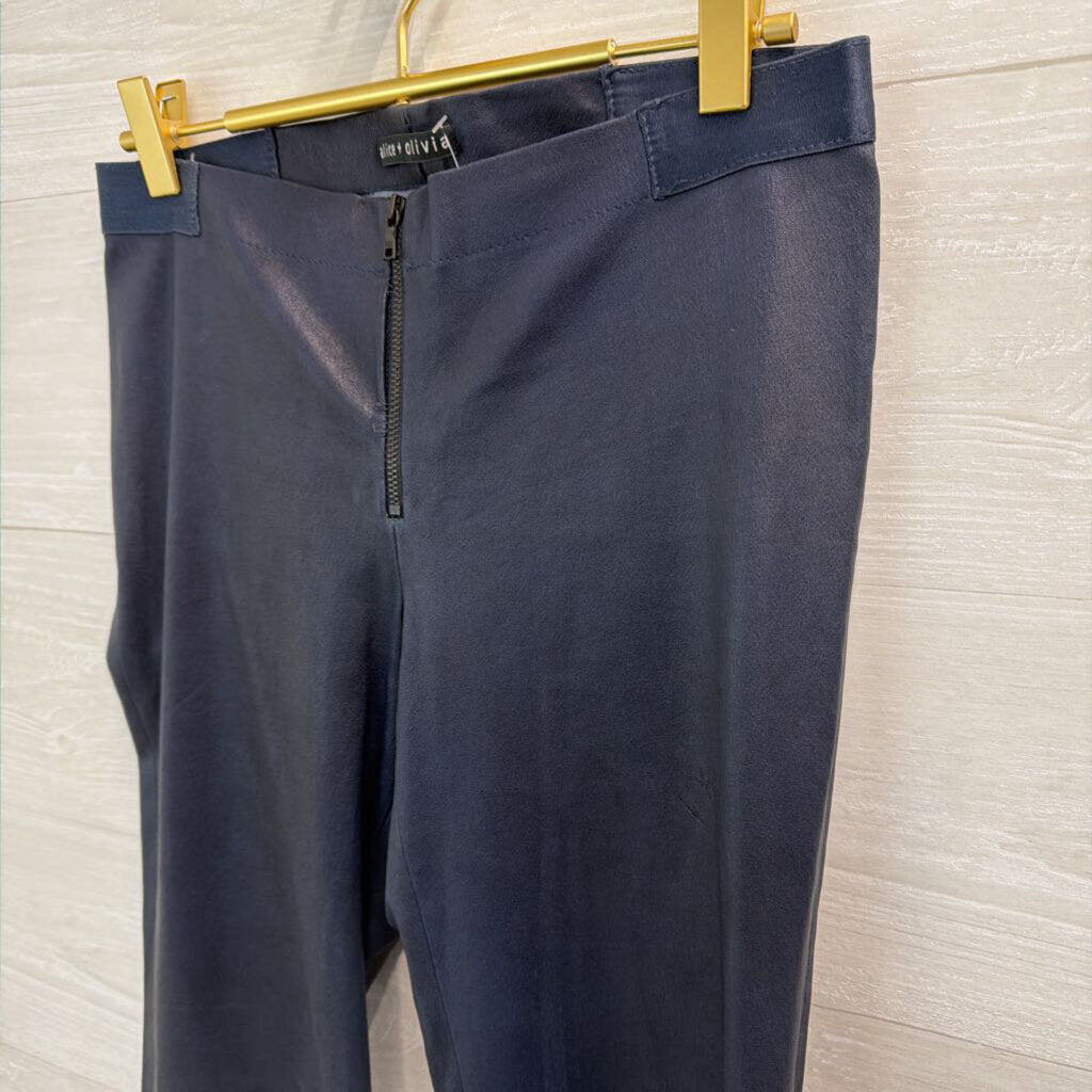 Alice and Olivia Navy 100% Lamb Leather Zip Front Skinny Leg Pants Small