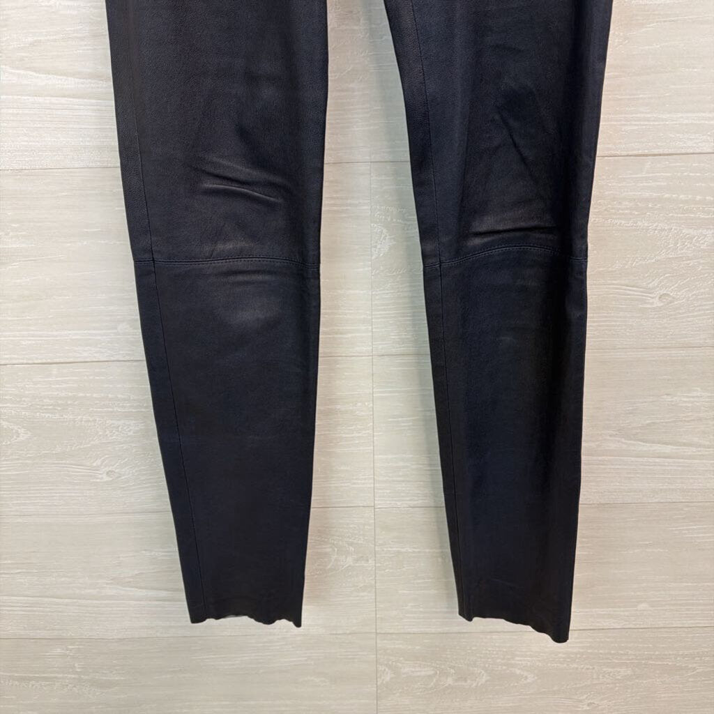 Alice and Olivia Navy 100% Lamb Leather Zip Front Skinny Leg Pants Small