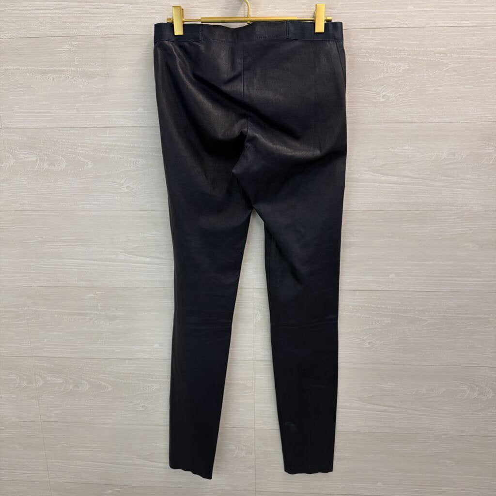 Alice and Olivia Navy 100% Lamb Leather Zip Front Skinny Leg Pants Small